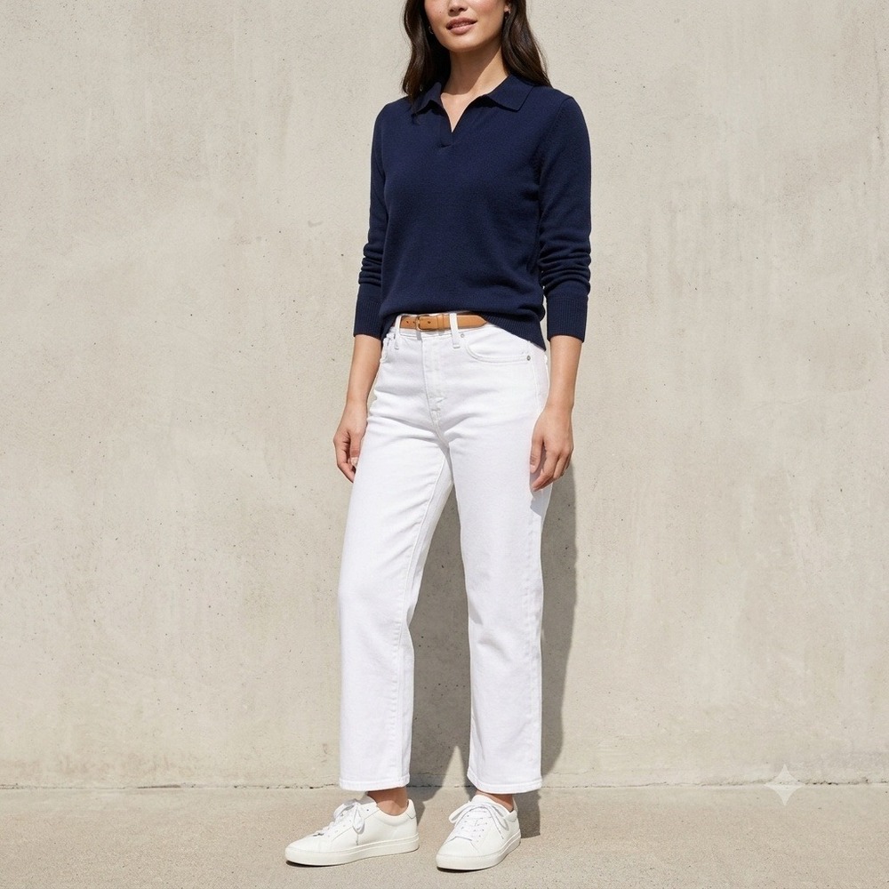 J.Crew Essential Straight Jeans Women 32P White BX522 Petite Denim